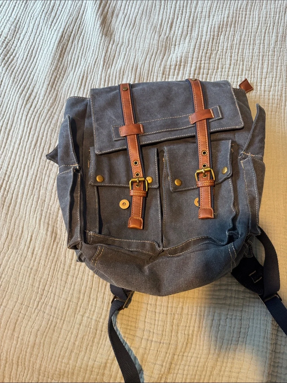 Canvas Backpack with Brown Trim - Men's Casual Daypack
